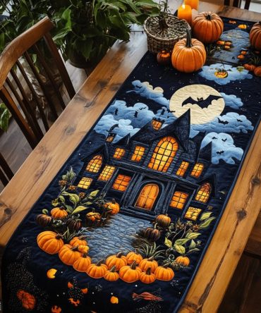 Haunted House Halloween Quilted Table Runner