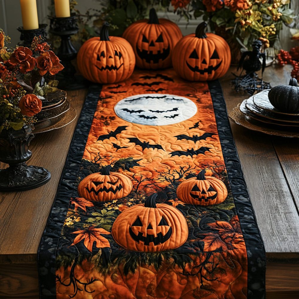 Haunted Pumpkin Quilted Table Runner