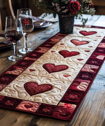 Heart Blooming Quilted Table Runner