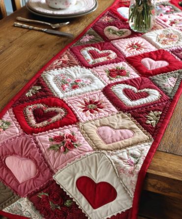 Heart Bouquet Quilted Table Runner