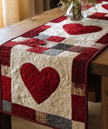 Heart Patchwork Quilted Table Runner
