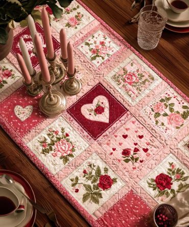 Heart Patchwork Quilted Table Runner