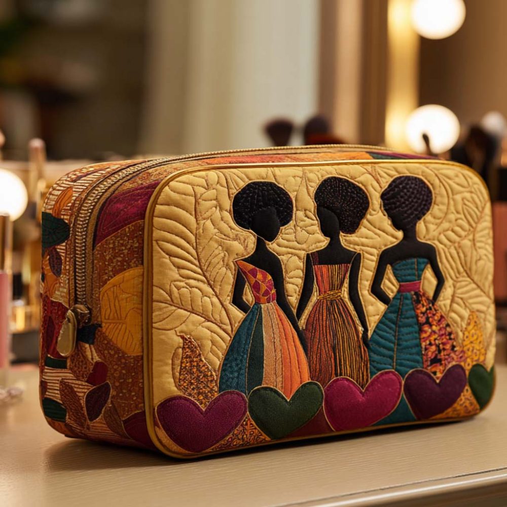 Heart Sisters Quilted Makeup Bag