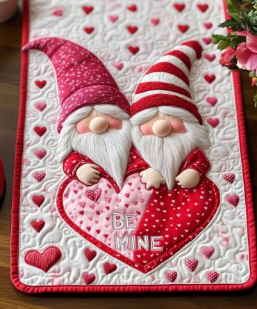 Heartfelt Gnome Love Quilted Table Runner
