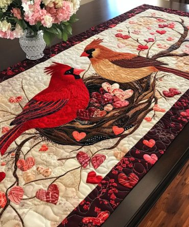 Heartfelt Perch Quilted Table Runner