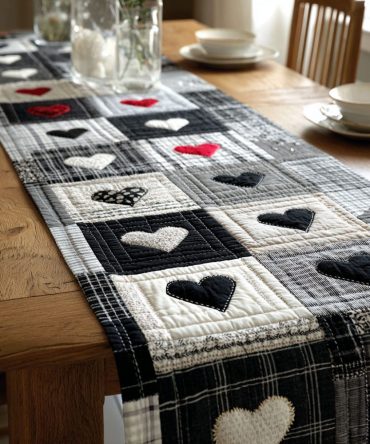 Hearts Patchwork Quilted Table Runner