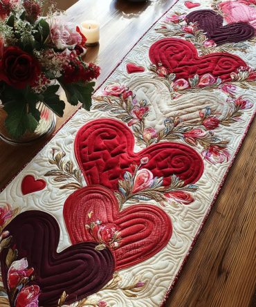 Hearts In Bloom Quilted Table Runner