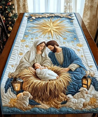 Heavenly Nativity Light Quilted Table Runner