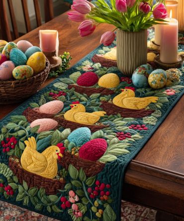 Hen Basket Quilted Table Runner