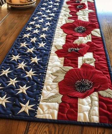 Heritage Poppies Quilted Table Runner