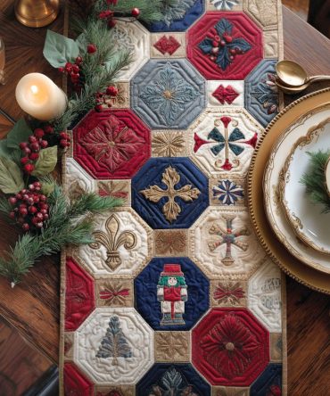 Hexagon Holiday Charm Quilted Table Runner