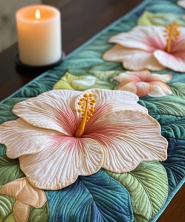 Hibiscus Bloom Quilted Table Runner