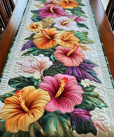 Hibiscus Breeze Quilted Table Runner