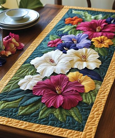 Hibiscus Breeze Quilted Table Runner