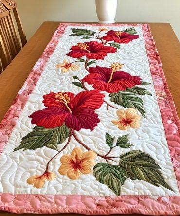 Hibiscus Charm Quilted Table Runner
