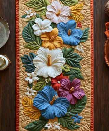 Hibiscus Delight Quilted Table Runner