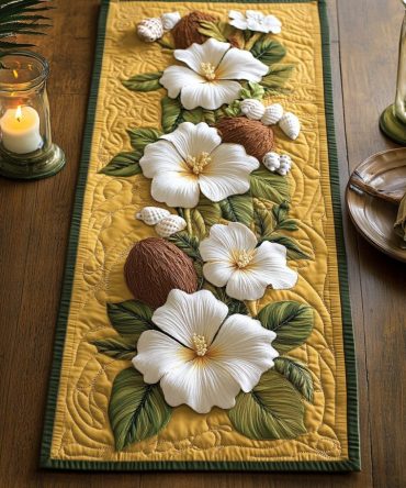 Hibiscus Harmony Quilted Table Runner
