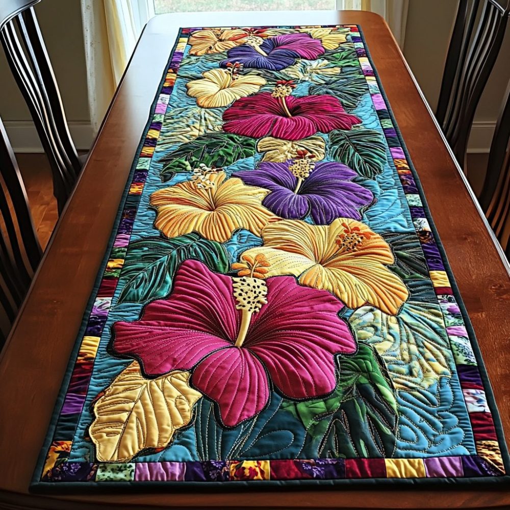 Hibiscus Haven Quilted Table Runner
