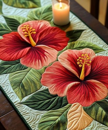 Hibiscus Haven Quilted Table Runner