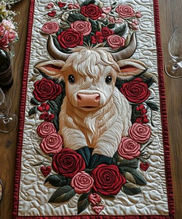 Highland Cow Bliss Quilted Table Runner