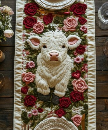 Highland Cow Love Quilted Table Runner
