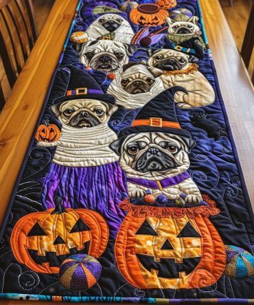 Hilarious Pugs Quilted Table Runner