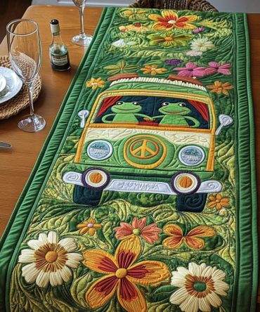 Hippie Frog Quilted Table Runner