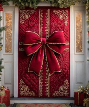 Holiday Bow Sparkle Quilted Door Cover