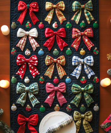 Holiday Bows Quilted Table Runner
