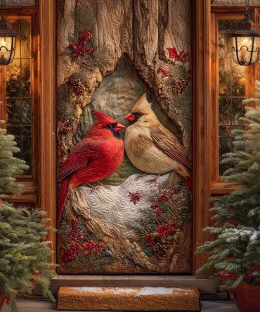 Holiday Cardinal Duet Quilted Door Cover