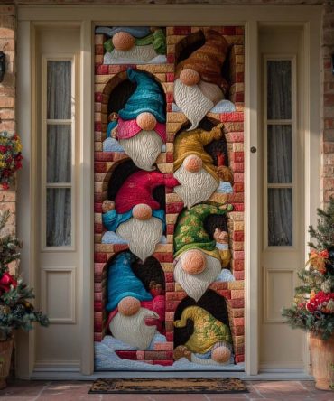 Holiday Gnome Parade Quilted Door Cover