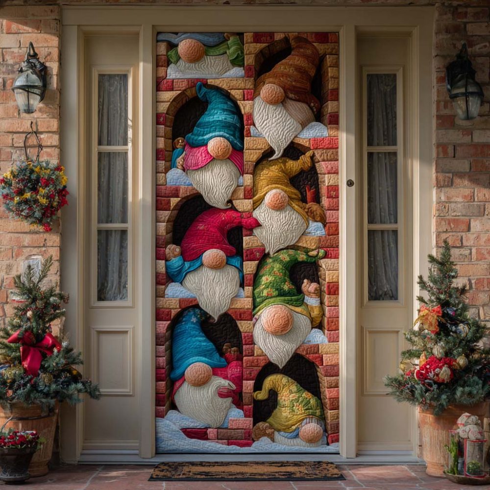 Holiday Gnome Parade Quilted Door Cover