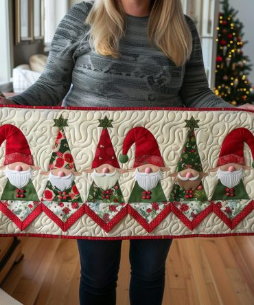 Holiday Gnome Parade Quilted Table Runner