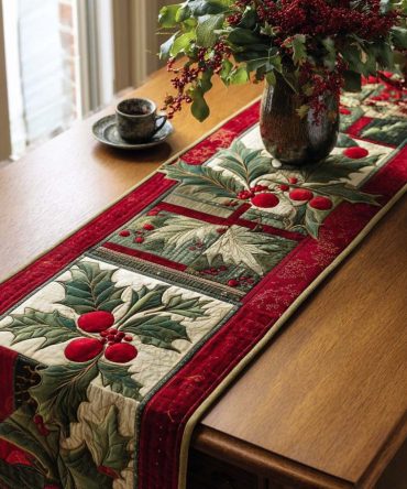 Holiday Holly Quilted Table Runner