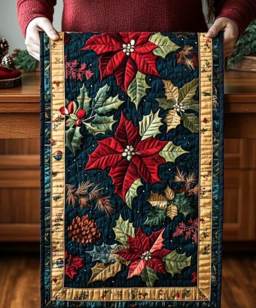 Holiday Poinsettia Grace Quilted Table Runner