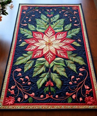 Holiday Poinsettia Splendor Quilted Table Runner
