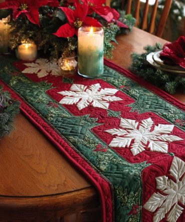 Holiday Snowflake Charm Quilted Table Runner