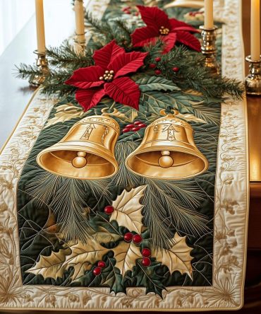 Holly Jolly Bells Quilted Table Runner