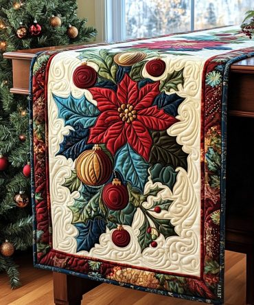 Holly Jolly Charm Quilted Table Runner