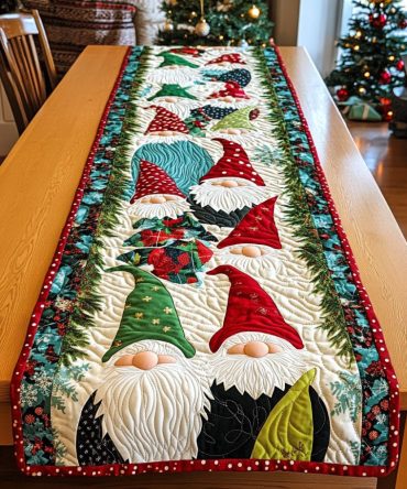 Holly Jolly Elves Quilted Table Runner