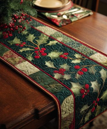 Holly Night Quilted Table Runner