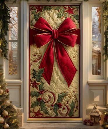Holly Ribbon Charm Quilted Door Cover