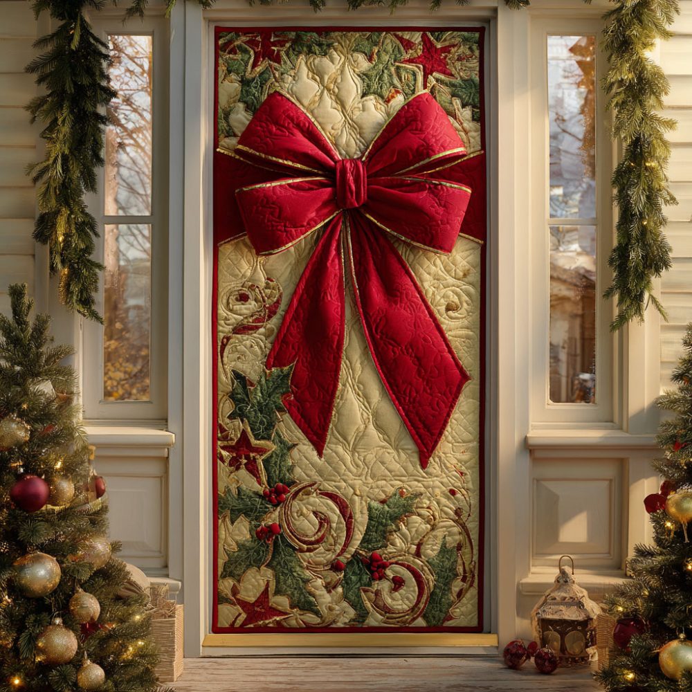 Holly Ribbon Charm Quilted Door Cover