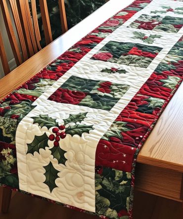 Holly Sleigh Ride Quilted Table Runner