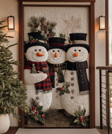 Holly Snow Quilted Door Cover