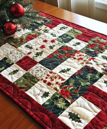 Holly Wishes Quilted Table Runner