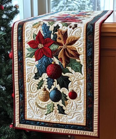 Holly And Cheer Quilted Table Runner