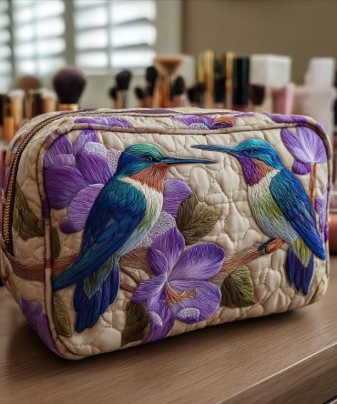 Hummingbird Bliss Quilted Makeup Bag