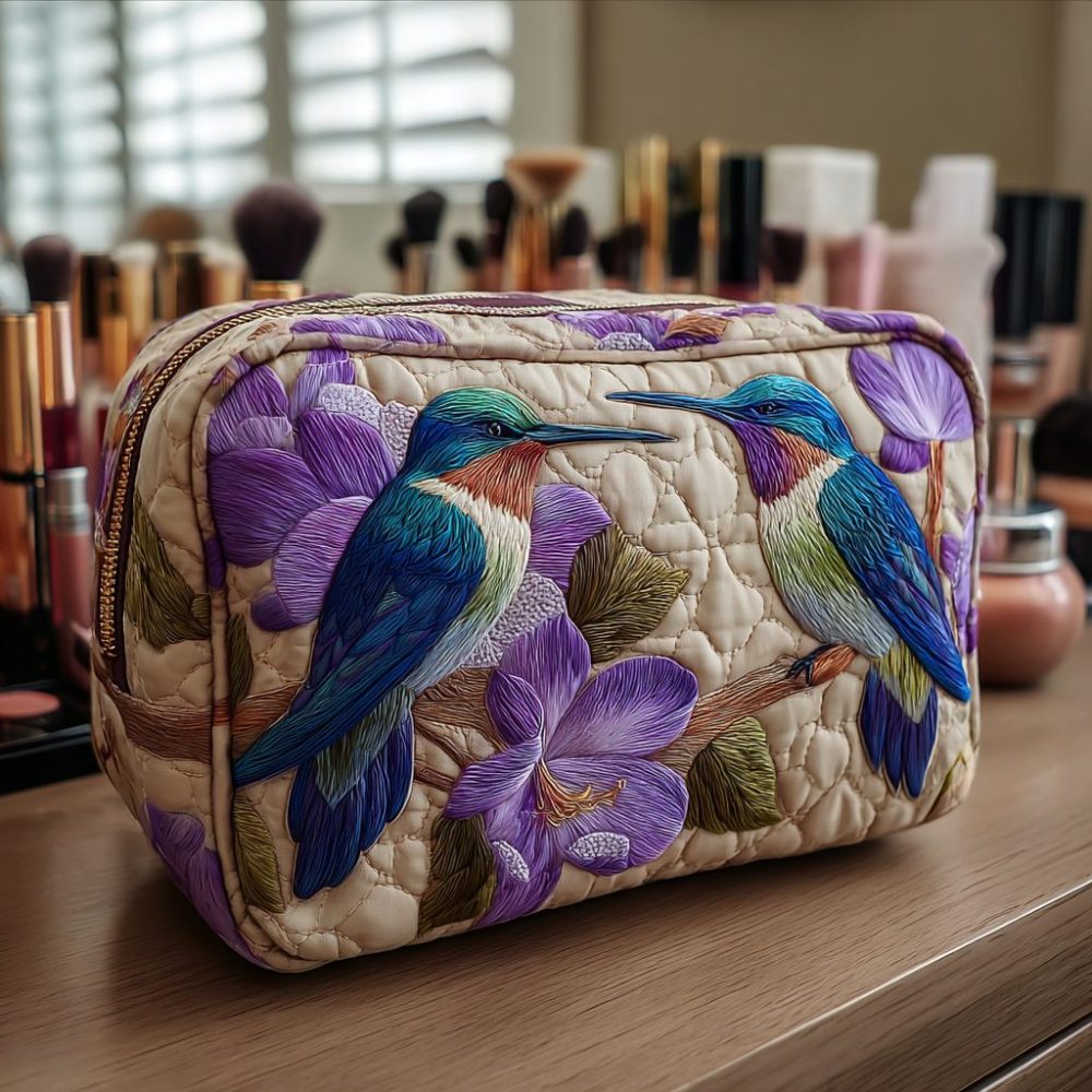 Hummingbird Bliss Quilted Makeup Bag