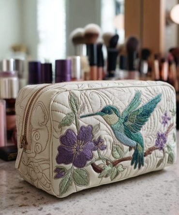 Hummingbird Bloom Quilted Makeup Bag